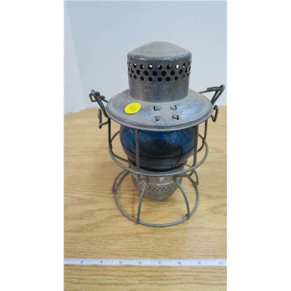 Antique CNR Adlake Kero Lantern Blue Glass