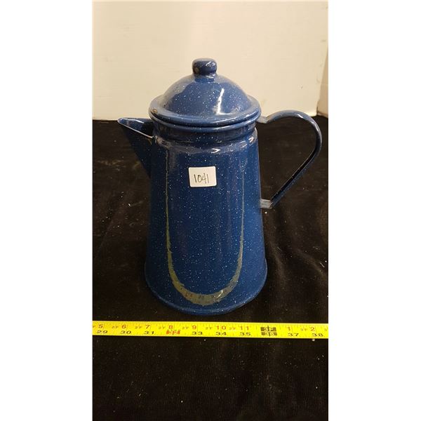 Blue enamel cowboy coffee pot with filter