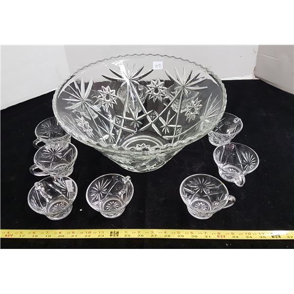 Prescut depression glass punch bowl & 10 cups