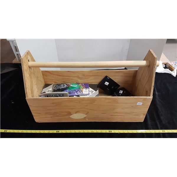 Wooden tool carrier with misc items