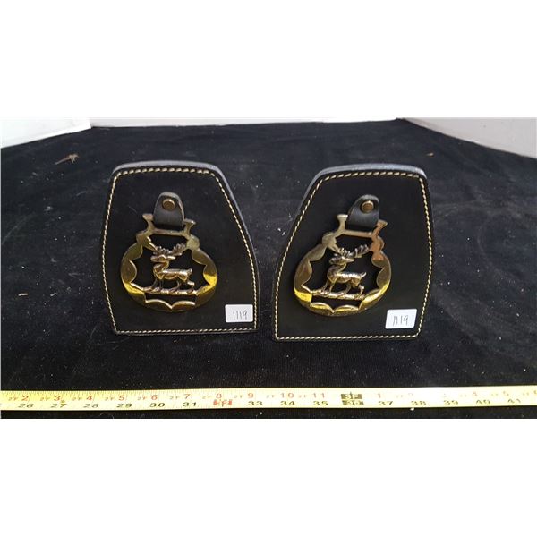 Leather & brass bookends