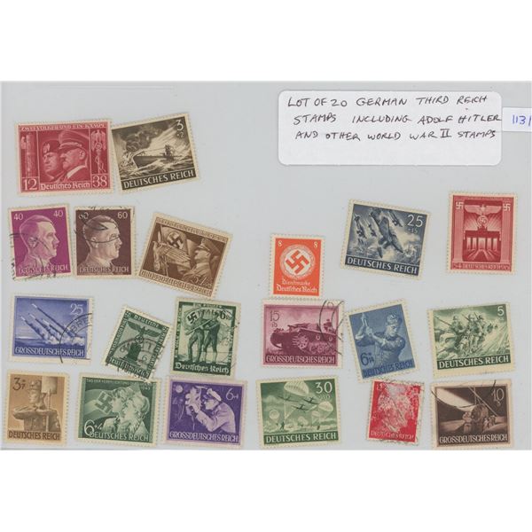 Lot of 20 German Third Reich Nazi Stamps that include Adolf Hitler and other World War II Stamps.