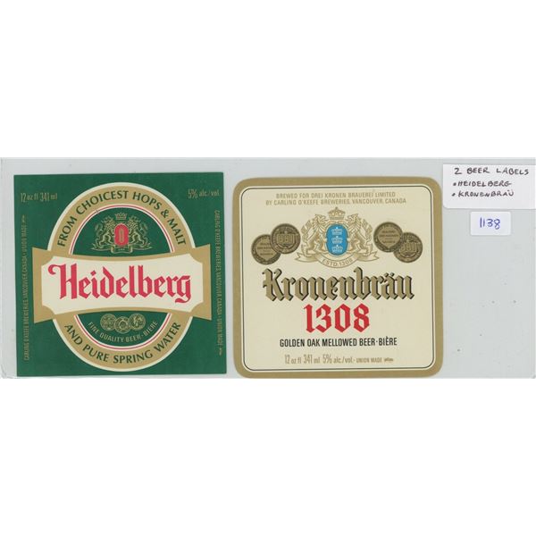 Lot of 2 new Beer Labels: Heidelberg, Kronenbrau.