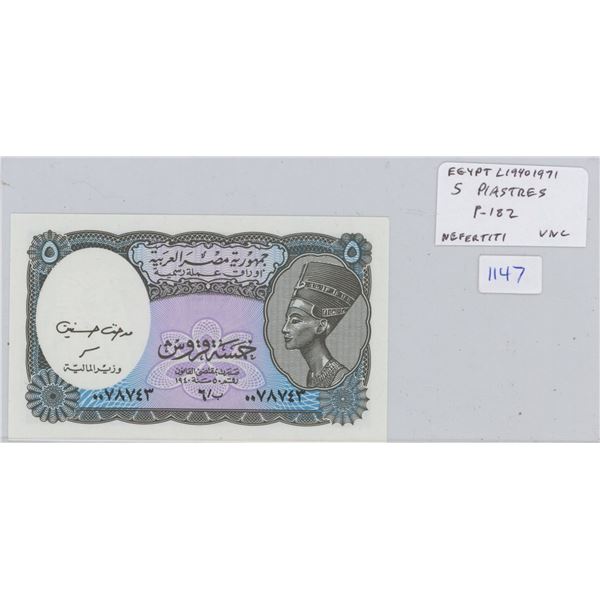 Egypt. L-1940 5 Piastres. Queen Nefertiti. P-182. Unc. Nice.