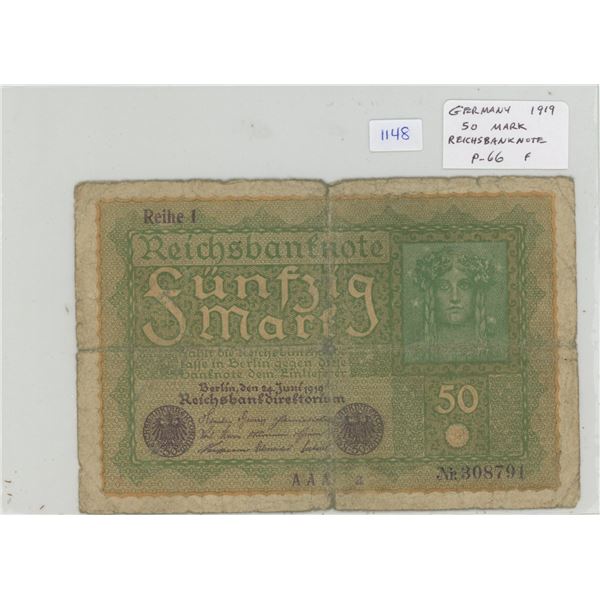 Germany. 1919 50 Mark. Reichsbanknote. P-66. F.