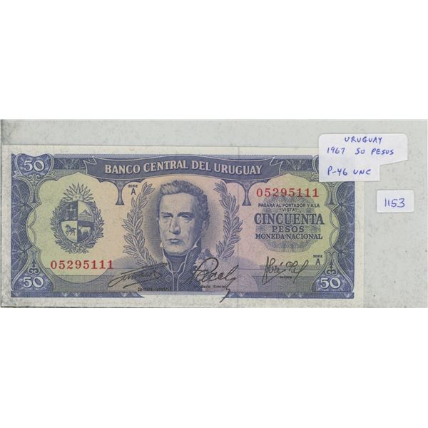 Uruguay. 1967 50 Pesos. Founding of the country. P-46. Unc. Nice.