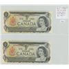 Image 1 : Lot of 2 Consecutive Serial Number 1973 $1 notes. Lawson-Bouey signatures. AAD Prefix. Serial Number