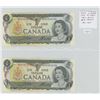 Image 1 : Lot of 2 Consecutive Serial Number 1973 $1 notes. Crow-Bouey signatures. BFD Prefix. Serial Number 1