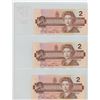 Image 1 : Lot of 3 Consecutive Serial Number 1986 $2 notes. Bonin-Thiessen signatures. EGT Prefix. Serial Numb