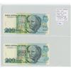 Image 1 : Lot of 2 notes from Brazil. 1989 200 Cruzados & 1990 200 Cruzeiros overprinted in a 200 Cruzados not