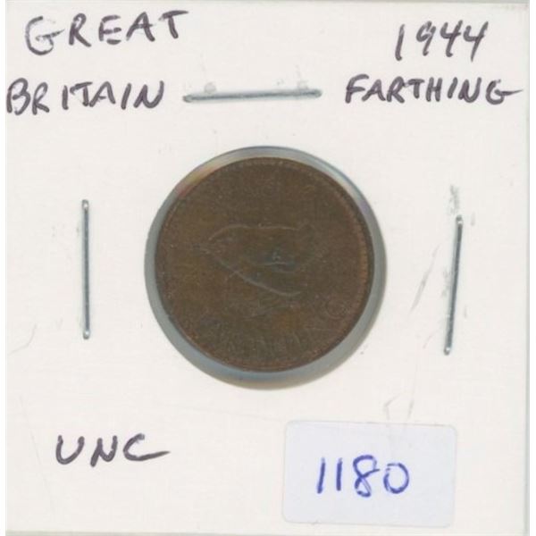 Great Britain. 1944 Farthing. World War II issue. Unc with Traces of Lustre. Nice.
