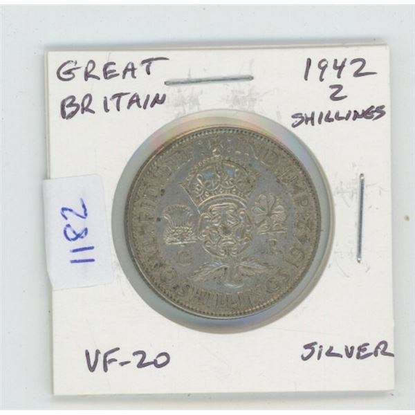 Great Britain. 1942 2 Shillings (Florin). Silver. World War II issue. VF-20.