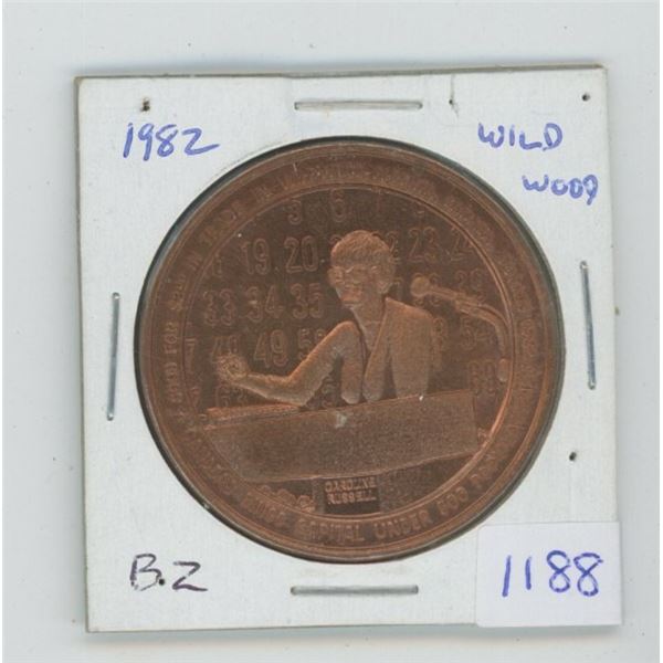 Wildwood, Alberta. 1982 Trade Dollar. Bingo. Bronze. Produced by Elks Lodge #411. Unc.