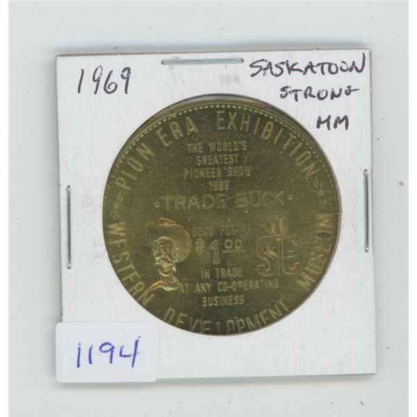 Saskatoon. 1969 Trade Dollar. Strong Mint Mark variety. Unc.