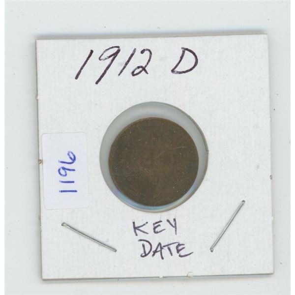 U.S. 1912D Lincoln Cent. Key Date. VG-8.