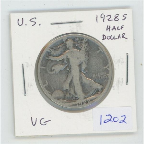 U.S. 1928S Walking Liberty Silver Half Dollar. San Francisco Mint. VG-8.