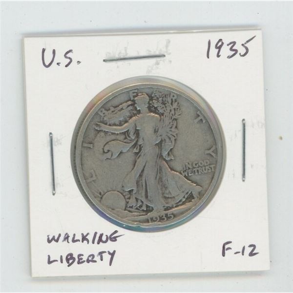 U.S. 1935 Walking Liberty Silver Half Dollar. F-12.