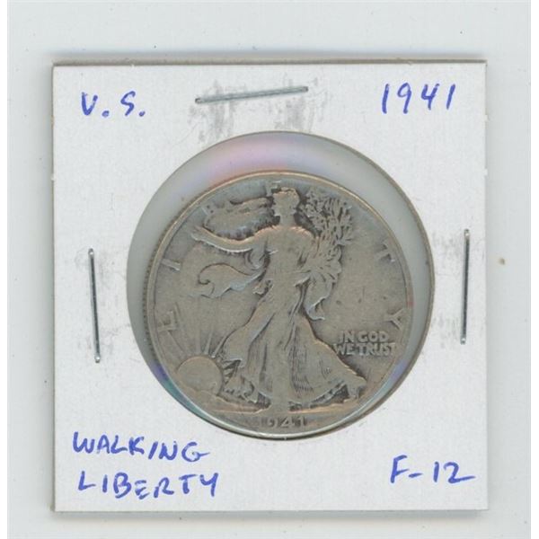 U.S. 1941 Walking Liberty Silver Half Dollar. World War II issue. F-12.
