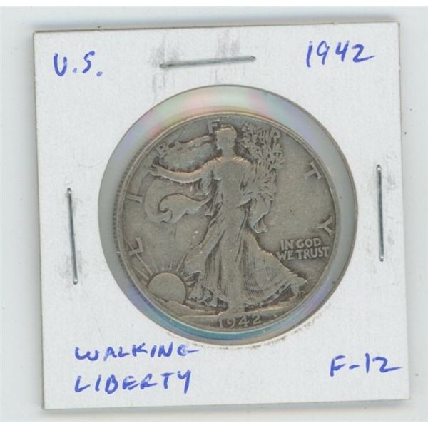 U.S. 1942 Walking Liberty Silver Half Dollar. World War II issue. F-12.