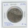 Image 1 : U.S. 1943 Walking Liberty Silver Half Dollar. World War II issue. F-12.