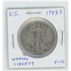 Image 1 : U.S. 1943S Walking Liberty Silver Half Dollar. San Francisco Mint. World War II issue. F-12.