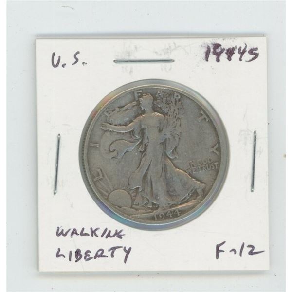 U.S. 1944S Walking Liberty Silver Half Dollar. San Francisco Mint. World War II issue. F-12.