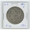 Image 1 : U.S. 1891 O Morgan Silver Dollar. New Orleans Mint. F-12.