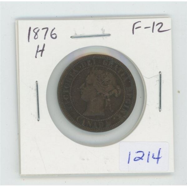 1876H Victorian Large Cent. Heaton Mint. F-12.