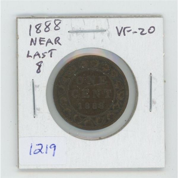 1888 Victorian Large Cent. Near Last 8 variety. VF-20.