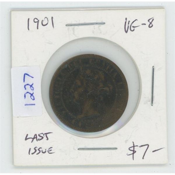 1901 Victorian Large Cent. Last large cent issued for Queen Victoria. VG-8.
