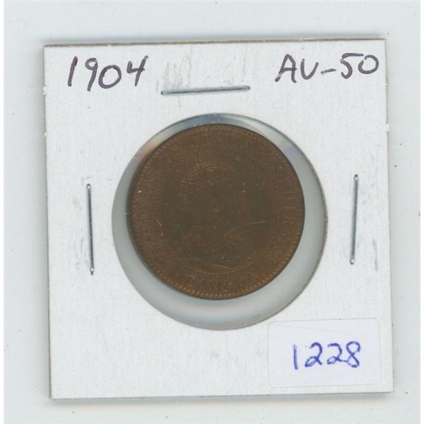 1904 Edward VII Large Cent. AU-50. Lustrous. Nice.