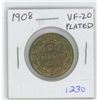 Image 1 : 1908 Edward VII Large Cent. Gold Plated. The first large cent minted in Ottawa. VF-20.