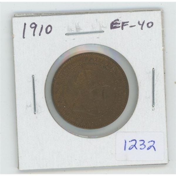 1910 Edward VII Large Cent. EF-40. Lustrous. The last large cent issued for Edward VII. Nice.
