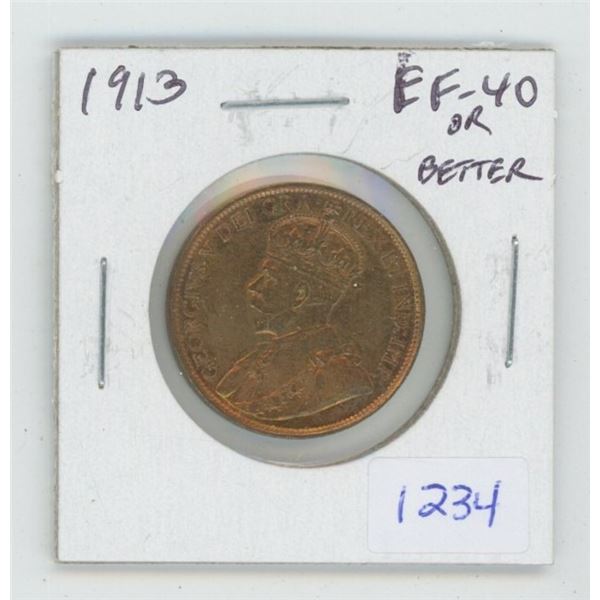 1913 George V Large Cent. EF-40 or better. Nice.