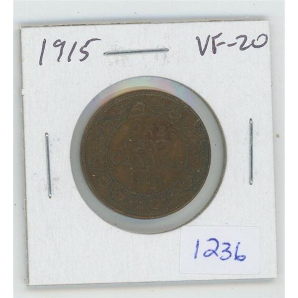 1915 George V Large Cent. VF-20. World War I issue.