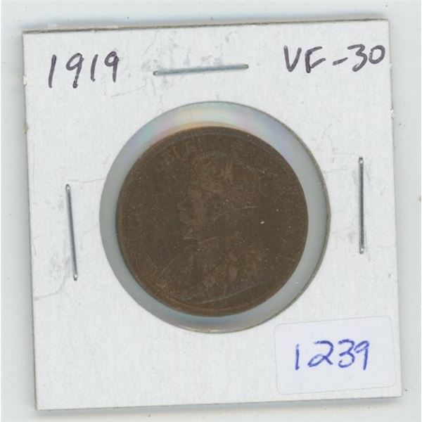 1919 George V Large Cent. VF-30. Nice.