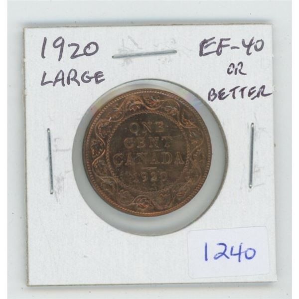 1920 George V Large Cent. EF-40 or better. Nice.