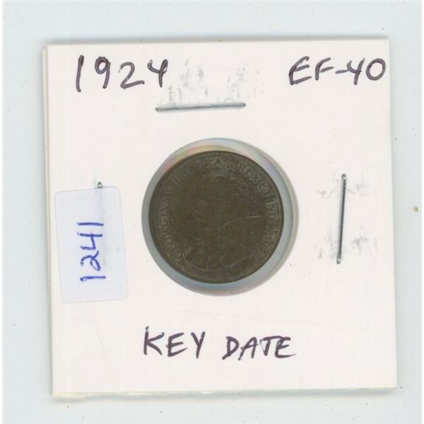 1924 George V Small Cent. EF-40. Key Date.