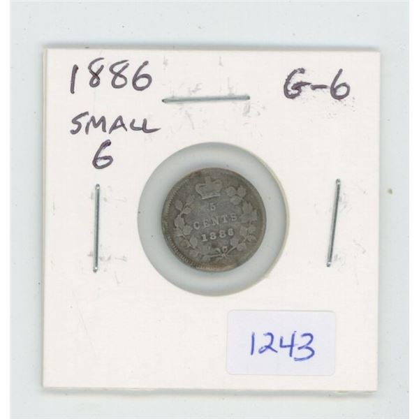 1886 Victorian Silver 5 Cents. G-6. Readable Date.