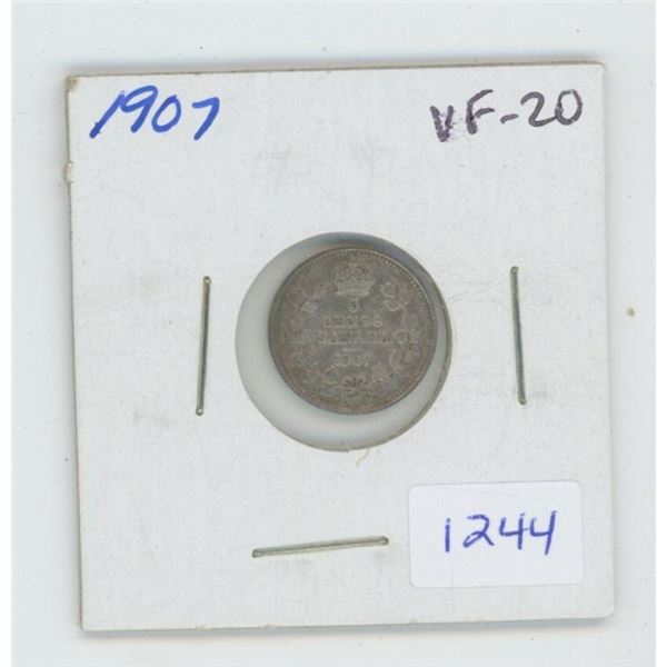 1907 Edward VII Silver 5 Cents. VF-20.  Nice.