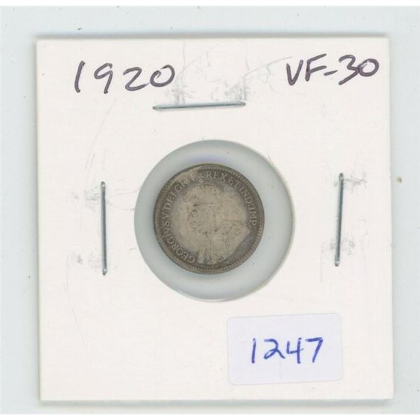 1920 George V Silver 5 Cents. Nice.