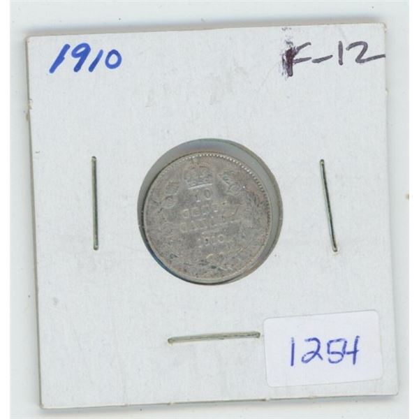 1910 Edward VII Silver 10 Cents. The last 10 cents issued for Edward VII. F-12.