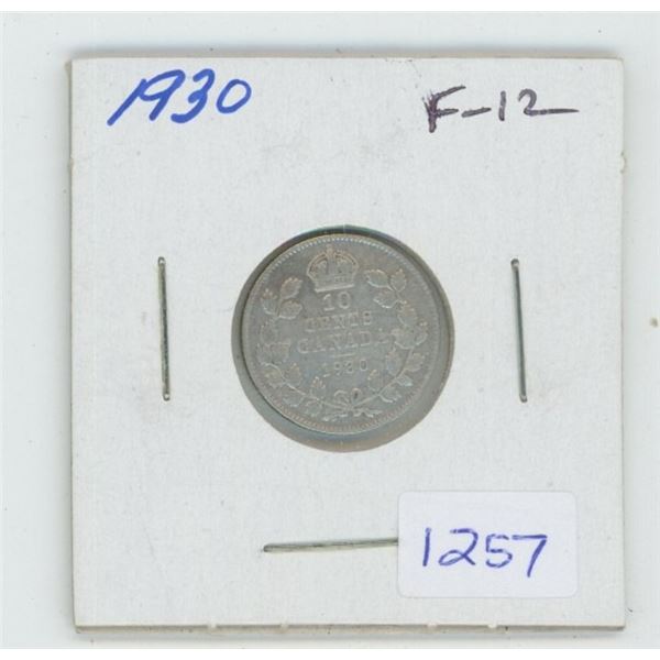 1930 George V Silver 10 Cents. F-12.