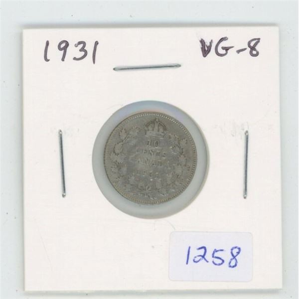 1931 George V Silver 10 Cents. VG-8.
