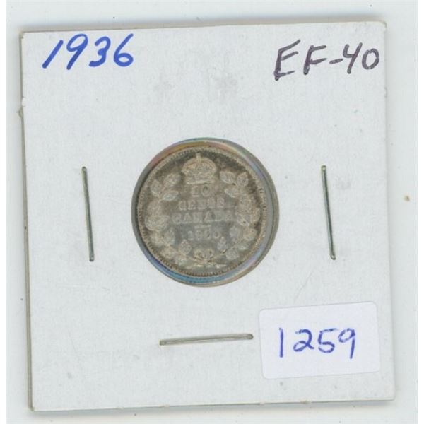 1936 George V Silver 10 Cents. The last issue of George V. EF-40. Nice.