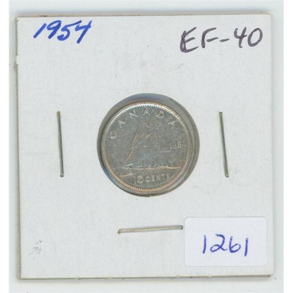1954 Silver 10 Cents. EF-40. Nice.