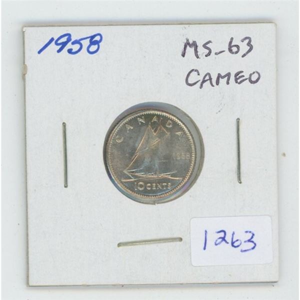 1958 Silver 10 Cents. MS-63. Cameo. Nice.