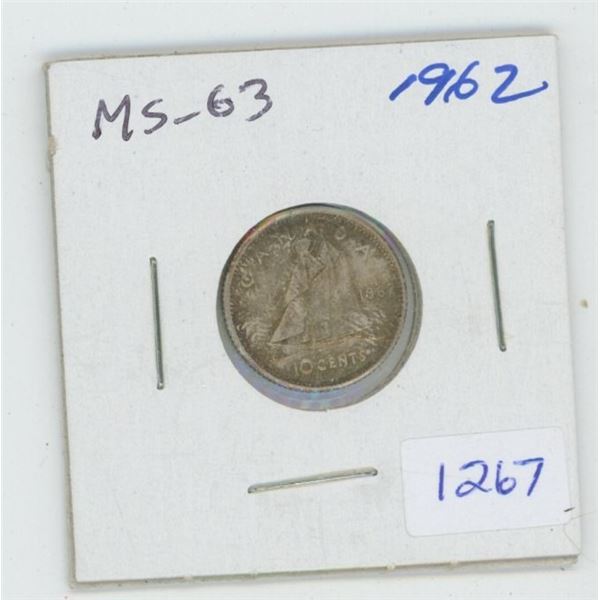 1962 Silver 10 Cents. MS-63. Toned.