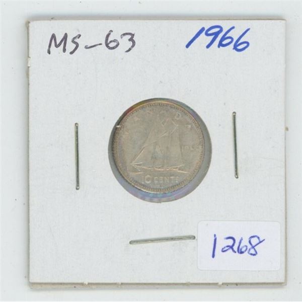 1966 Silver 10 Cents. MS-63. Nice.