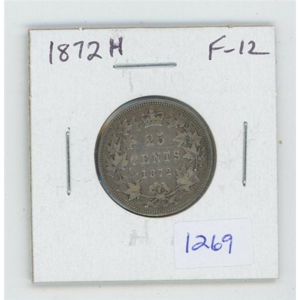 1872H Victorian Silver 25 Cents. Heaton Mint. F-12.